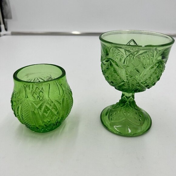 Lot of 2 Vintage Green Glass Vases Mixed Brands Votive Cup/Glass - Picture 1 of 10